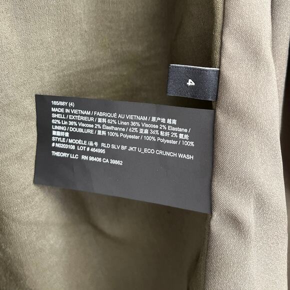 Theory Linen-Blend Rolled Sleeve Eco Crunch Wash Boyfriend Blazer Jacket Size 4 - Picture 12 of 14